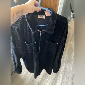 Vintage faded glory black corderouy zip up light jacket XL